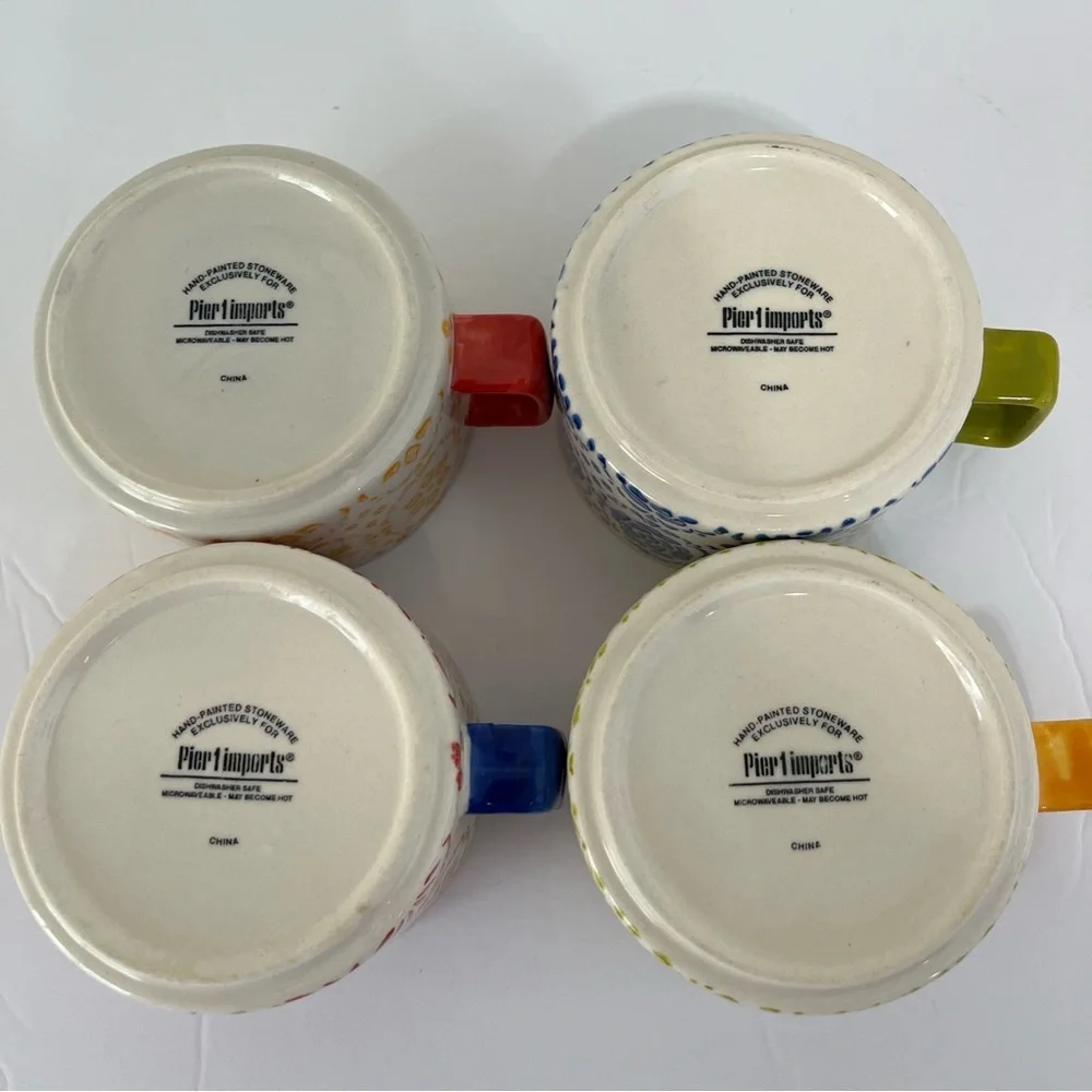 Pier1 Imports Stackable Cups 8oz Hand Pained Stoneware With Stand